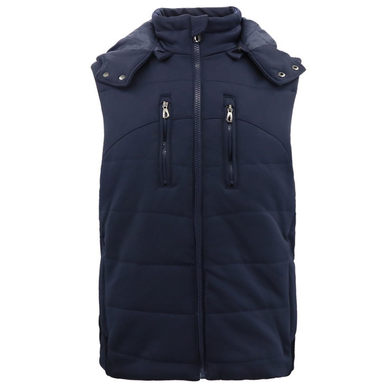Navy Padded Cotton Motorcycle Vest Polyester Golf Outdoor Winter Down Detachable Fleece Hood Jacket Without Sleeves Blue Color Sleeveless for Men OEM