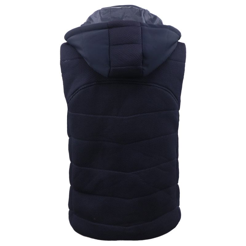 Navy Padded Cotton Motorcycle Vest Polyester Golf Outdoor Winter Down Detachable Fleece Hood Jacket Without Sleeves Blue Color Sleeveless for Men OEM