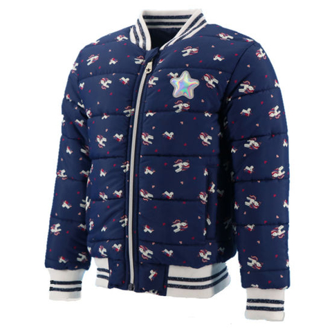 Baby Cotton Padded Down Winter Wholesale Windbreaker Waterproof Children Custom Fashion Designer Navy Unicorn Print Color Warm Bomber Jacket Coat of Girl Kids