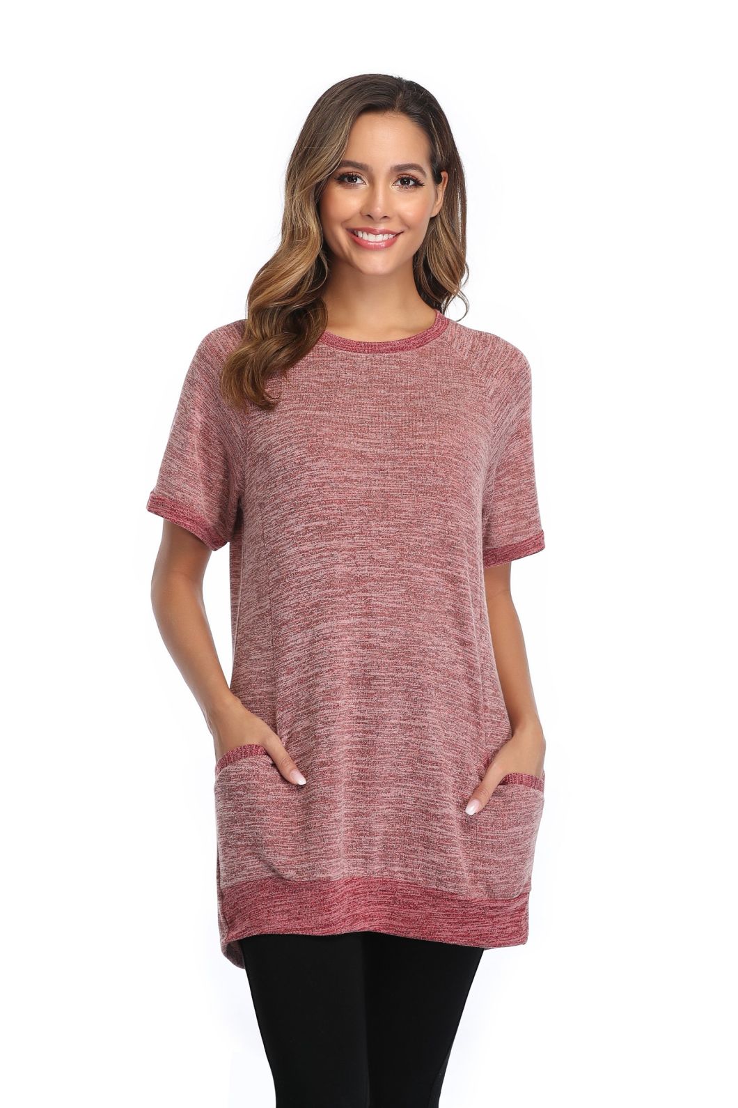 Korean OEM New Design Apparel Black Blank Plain Crew Neck Oversized Women Long T Shirt Cotton