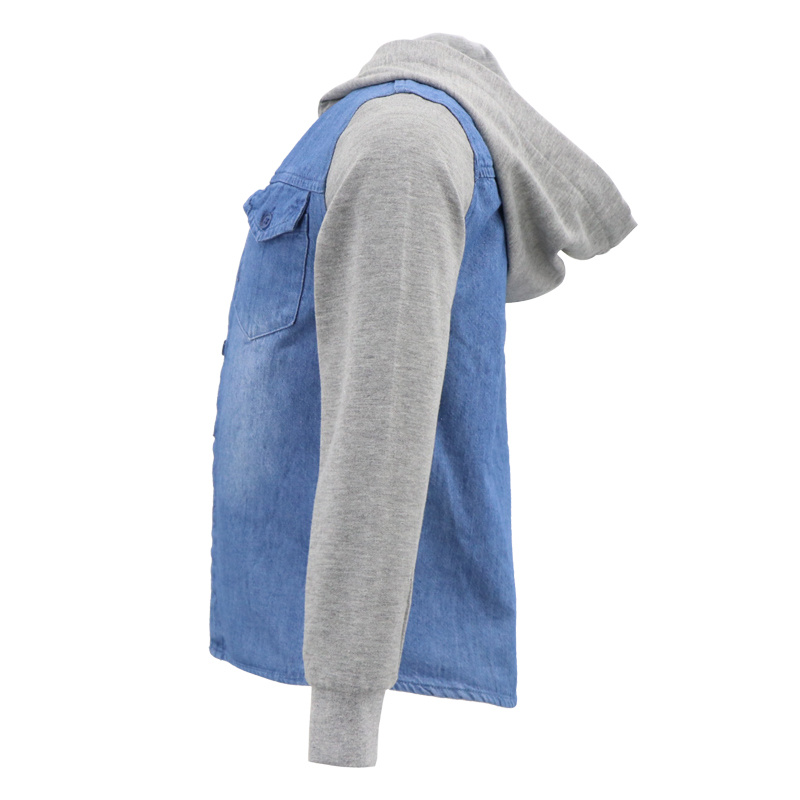 Boys Denim Designs Bohemian Top Casual Children Cotton Long Sleeve with Hooded Shirt