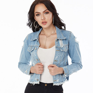 2020 Fashion Plus Size Women Vintage Blue Jean Torn Denim Jacket for Girl