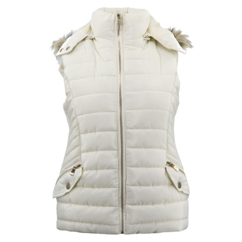 Women Vest Padding Sleeveless Light Weight Winter Replace Fur Hood Jacket