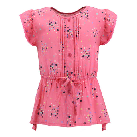 Wholesale Custom Cheap Korea Summer Fashion Elegant Short Sleeve Printed Pink Floral Beach Baby Girls Clothes Skirt Dress Blouse Latest Designs for Kids