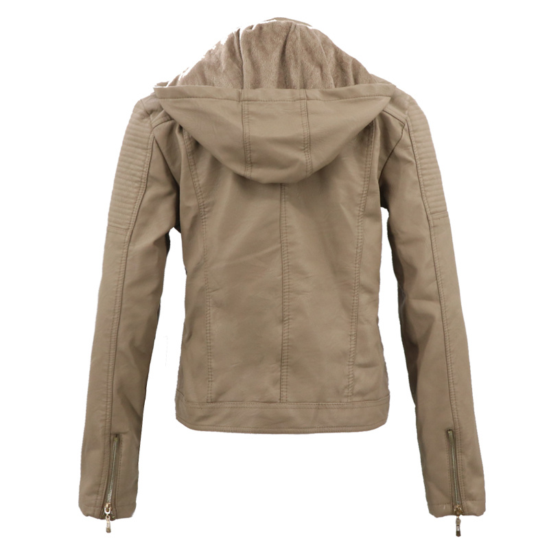 Women's Fashion Faux Leather Genuine Eco Custom Winter Look Hooded Jacket