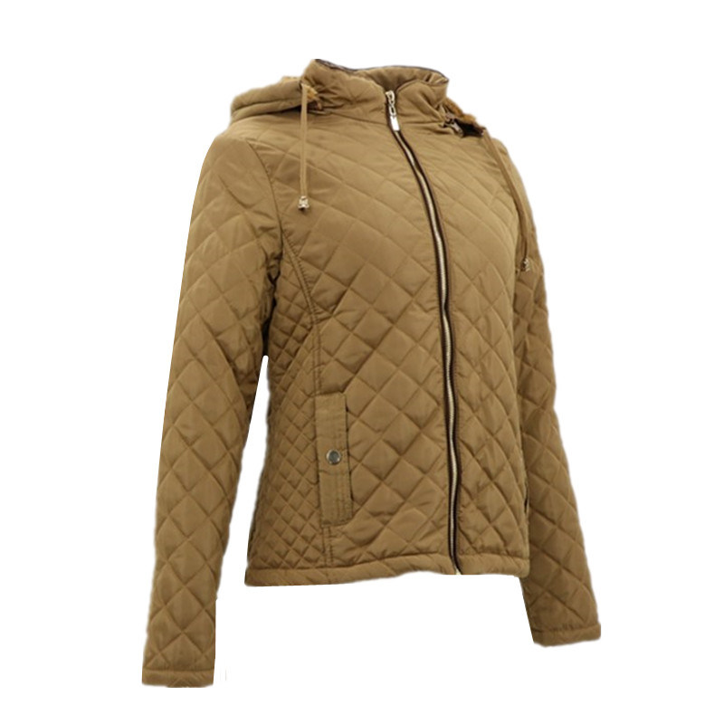 Custom Track with Faux Fur Hood Winter Padded Brown Down Women Jacket