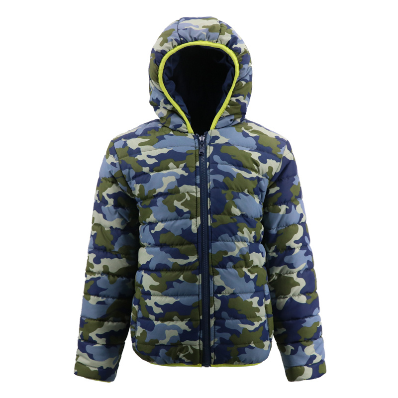 European Warm Coat Cold Winter Baby Fashion Patched Dress Hoodie Double Face Camouflage Print Jackets for Boys Kids Children's Clothes Manufacturers in China
