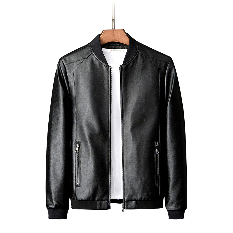 New Fashion Spring Autumn Mens Oversized PU Leather Jacket for Men Bomber Black