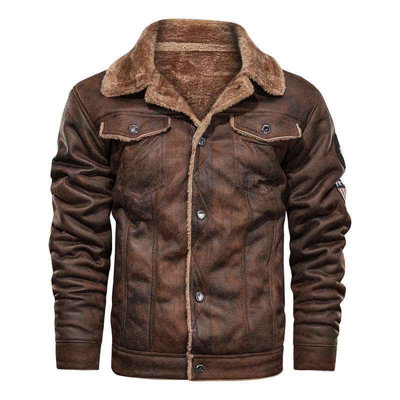Coffee Brown Color Vintage Mens Leather Flight Jacket with Fur Winter for Men
