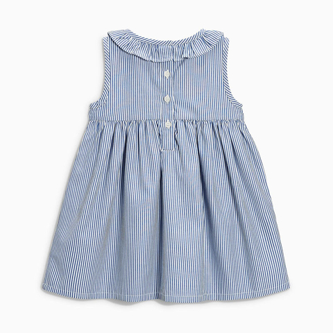 Kids Light Blue Striped Girls 2-7yrs Short-Sleeved Cotton Woven Smock Dresses