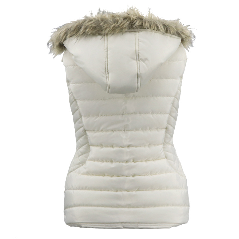 Women Vest Padding Sleeveless Light Weight Winter Replace Fur Hood Jacket