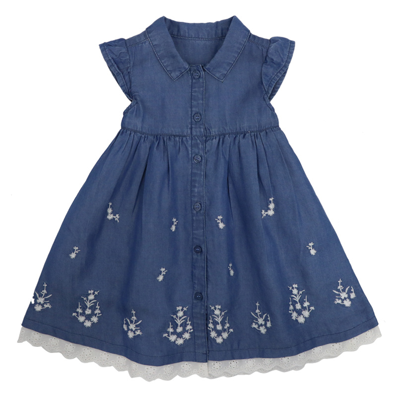 Wholesale Trendy Korean Style Fashion High Quality Summer Short Sleeve Sweet Elegant Beautiful Skirt Jean Denim Dress Designer Party Dresses for Kids Child Girl