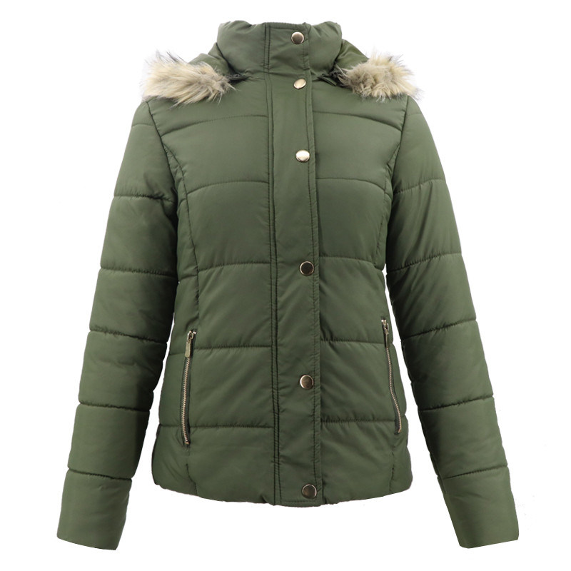 Winter Jacket Women Faux Fur Collar Long Sleeve Coat Autumn Casual Green Plain Hoody Long Puffer Jacket Women