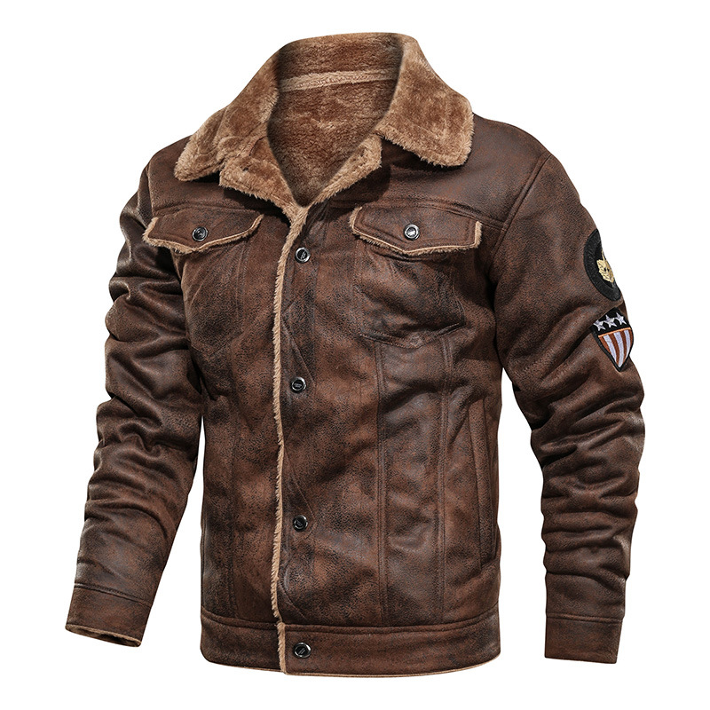 Coffee Brown Color Vintage Mens Leather Flight Jacket with Fur Winter for Men