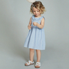 Kids Light Blue Striped Girls 2-7yrs Short-Sleeved Cotton Woven Smock Dresses