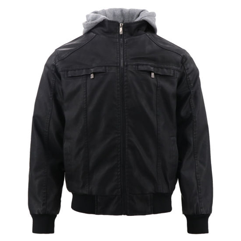 Latest Design Fleece Hood Streetwear Genuine Winter Fashion Sports Motorcycle Black PU Natural Leather Suit Jacket China Brand with Fur for Men Winter Wholesale