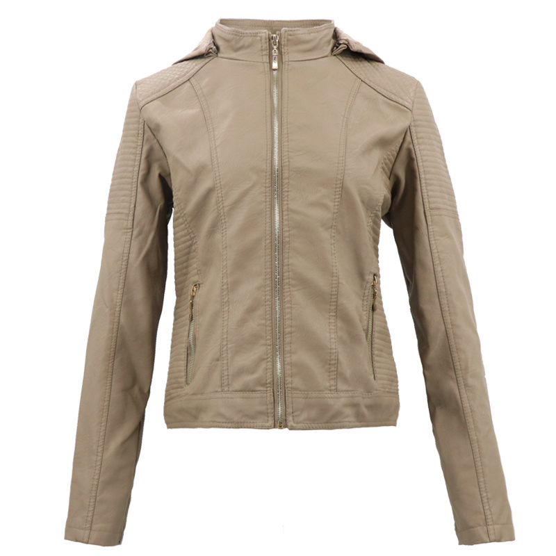 Women's Fashion Faux Leather Genuine Eco Custom Winter Look Hooded Jacket