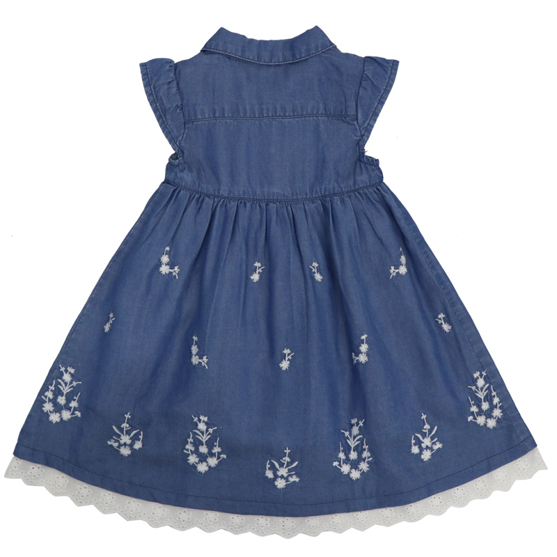 Wholesale Trendy Korean Style Fashion High Quality Summer Short Sleeve Sweet Elegant Beautiful Skirt Jean Denim Dress Designer Party Dresses for Kids Child Girl