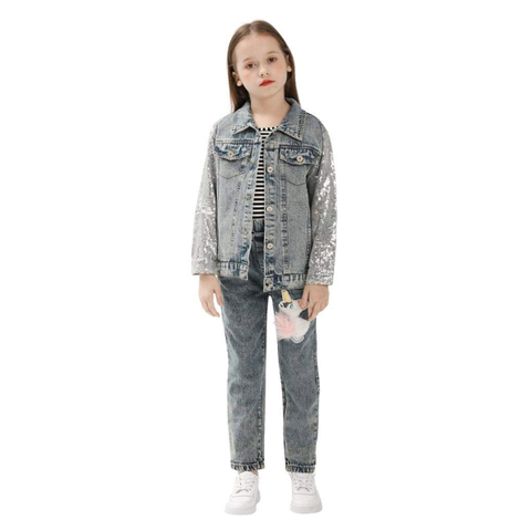 Unicorn Jean Jacket for Girls Kids & Toddler with Sparkly Sleeve Girls' Fall Outfit Denim Jackets Outerwear