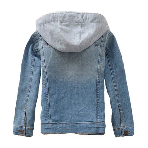 Kids Boys Hooded Denim Jacket Zipper Coat Outerwear