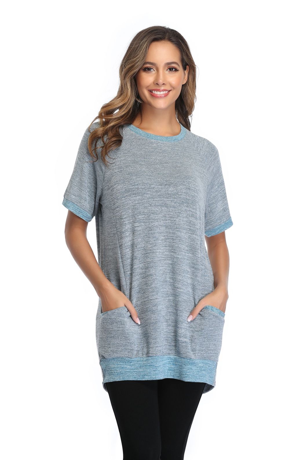 Korean OEM New Design Apparel Black Blank Plain Crew Neck Oversized Women Long T Shirt Cotton