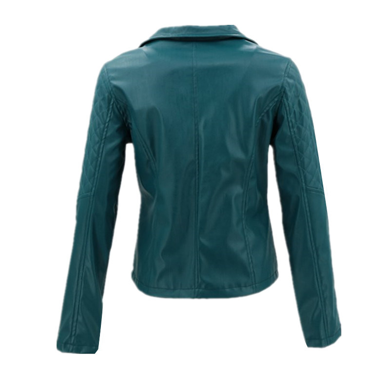 Korean PU Real Leather Genuine Biker Green Motorcycle Jacket for Women