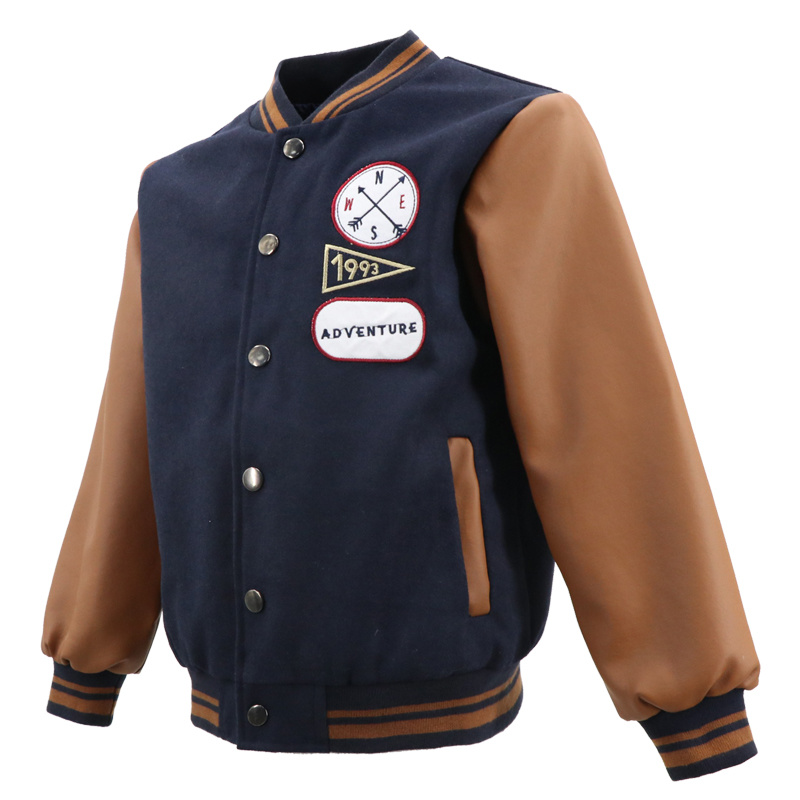 Latest Design Fashion Fancy Custom Ecofriendly Autumn Bomber Fashion Patchwork Quilted PU Leather Genuine Jacket for Baby Kids Children Boy