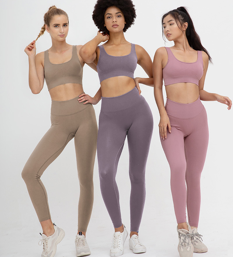 Women High Waist Sportswear Custom Fitness Sports Bra Gym Activewear Clothes Athletic Vest Sexy Spandex Yoga Tshirt Bodysuit Two Piece Tracksuit OEM Gym Set