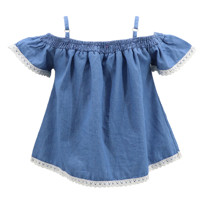 Wholesale Designer Korean Style Trending OEM Elegant Summer Party Wear Boutique Denim Blue Dress Kids T Shirt Clothing Clothes for Baby Toddler Child Girls