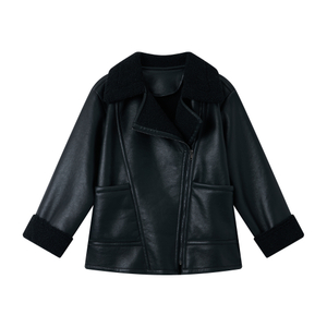 Women's PU combined with FUR jacket, winter coat, fashionable jacket