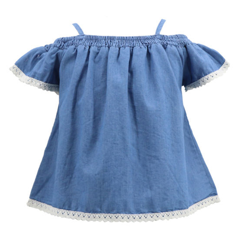 Wholesale Designer Korean Style Trending OEM Elegant Summer Party Wear Boutique Denim Blue Dress Kids T Shirt Clothing Clothes for Baby Toddler Child Girls