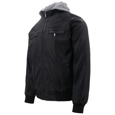 Latest Design Fleece Hood Streetwear Genuine Winter Fashion Sports Motorcycle Black PU Natural Leather Suit Jacket China Brand with Fur for Men Winter Wholesale