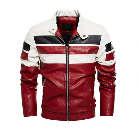 Men′s Black Red Write Bomber Vintage Leather Jacket PU Coat Men Winter Warm Vest