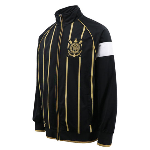 Street Wear Trench Bomber Sport Gold Stripes Print New Coat Designs Stylish Winter Fashion Corinthians Patchwork Parka Zip Jacket for Men Black Sportswear