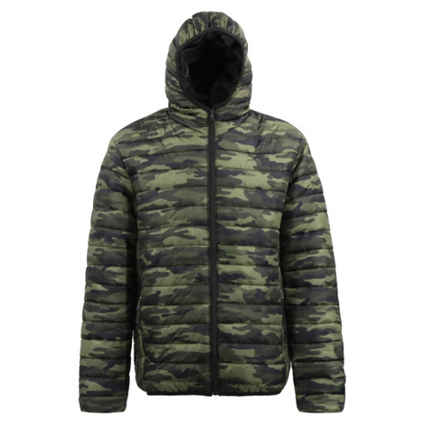 Fashion Army Printing Green Stand Collar with Hooded Thick Bomber Padding Jacket for Men