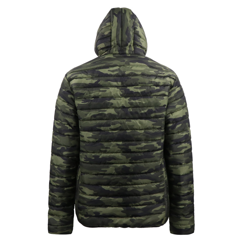 Fashion Army Printing Green Stand Collar with Hooded Thick Bomber Padding Jacket for Men