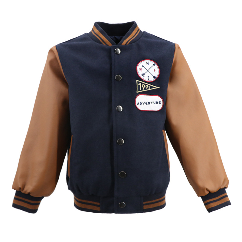 Latest Design Fashion Fancy Custom Ecofriendly Autumn Bomber Fashion Patchwork Quilted PU Leather Genuine Jacket for Baby Kids Children Boy