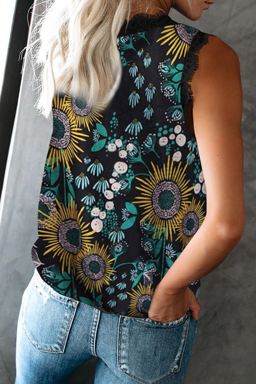 Sublimation Women Polyester Black Loose Long Fitting Floral Plain Yoga V Neck Tank Top