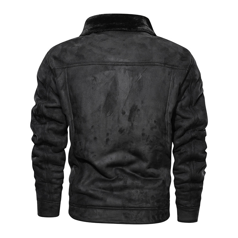 New Fashion Classic Black Mens Leather Fur Winter Jacket with Patches