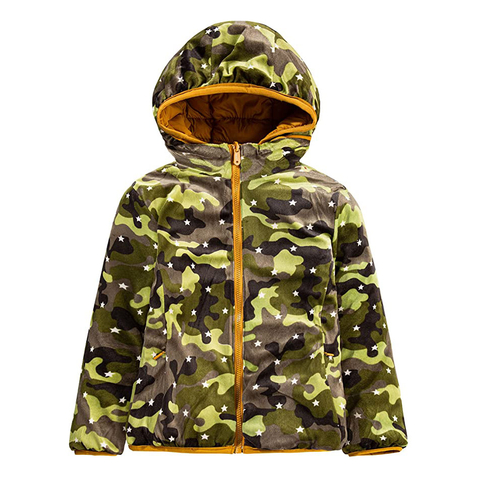 Boys Reversible Camouflage Puffer Jacket with Hood