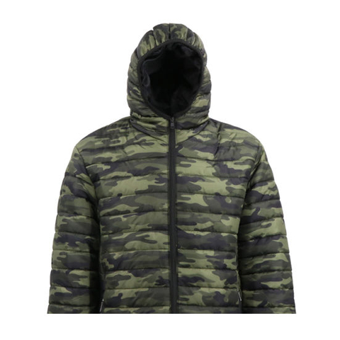 Fashion Army Printing Green Stand Collar with Hooded Thick Bomber Padding Jacket for Men