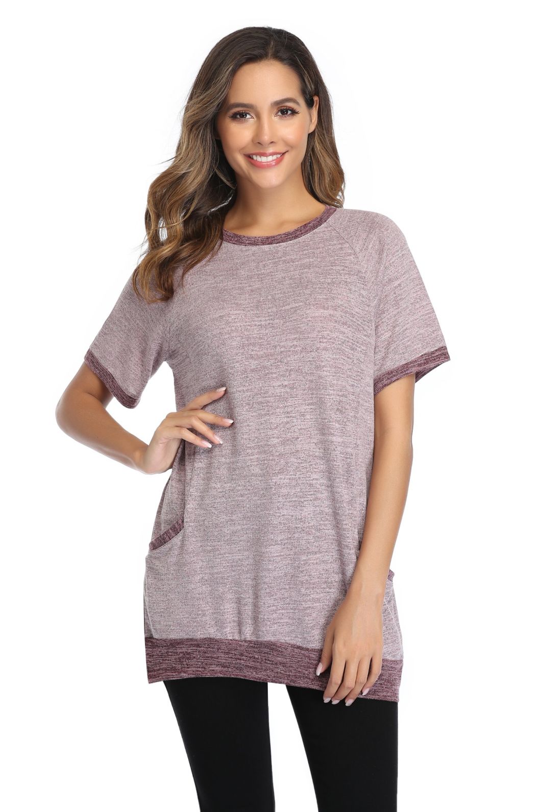 Korean OEM New Design Apparel Black Blank Plain Crew Neck Oversized Women Long T Shirt Cotton