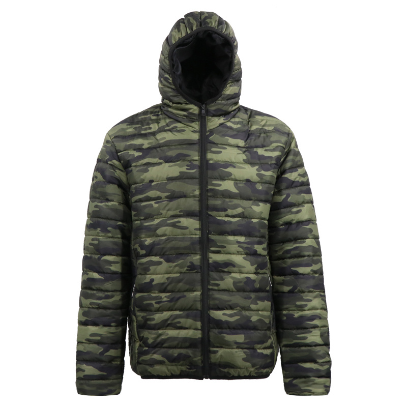 Fashion Army Printing Green Stand Collar with Hooded Thick Bomber Padding Jacket for Men