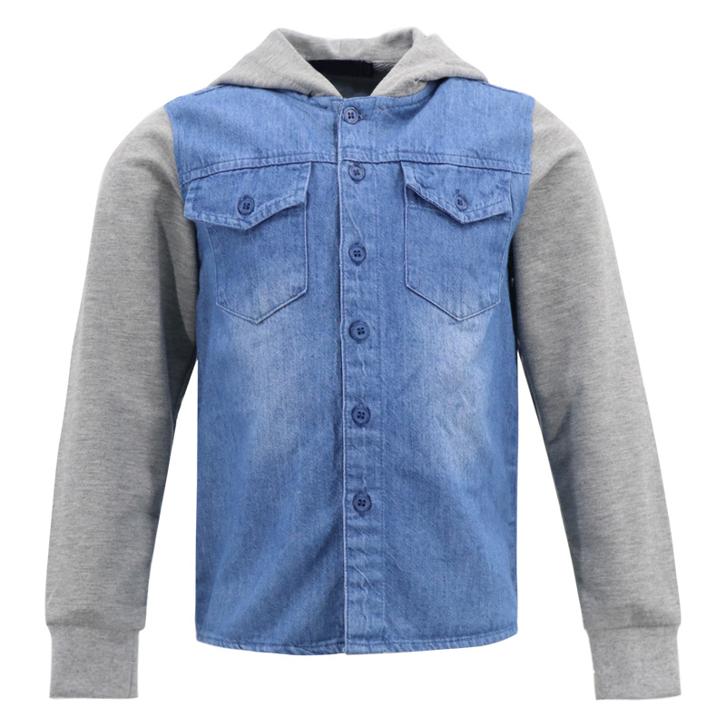 Boys Denim Designs Bohemian Top Casual Children Cotton Long Sleeve with Hooded Shirt