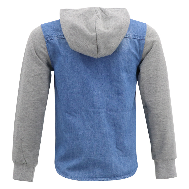 Boys Denim Designs Bohemian Top Casual Children Cotton Long Sleeve with Hooded Shirt