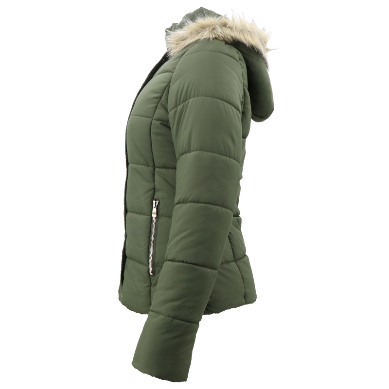 Winter Jacket Women Faux Fur Collar Long Sleeve Coat Autumn Casual Green Plain Hoody Long Puffer Jacket Women