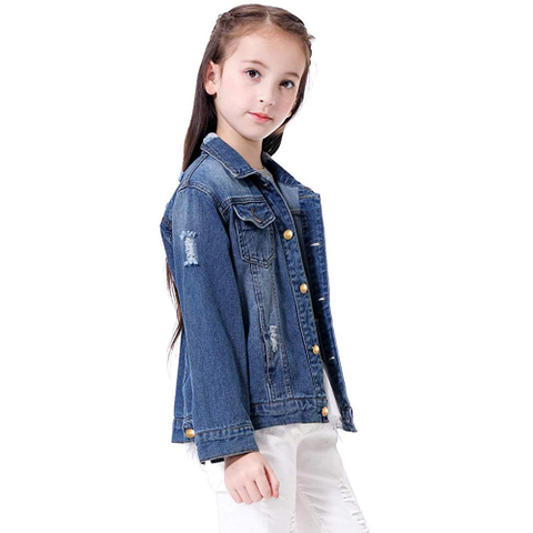 Girls Jean Jacket Classic Long Sleeve Cute Denim Jacket for Teen Kids