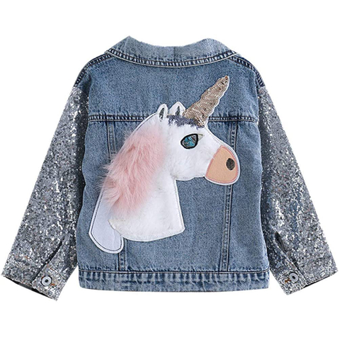 Unicorn Jean Jacket for Girls Kids & Toddler with Sparkly Sleeve Girls' Fall Outfit Denim Jackets Outerwear