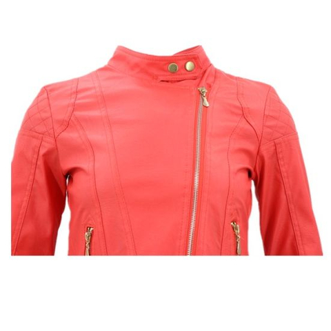 Latest Design Leather Sexy Red Winter Artiticial Fancy Motorcycle Fine Women Jacket