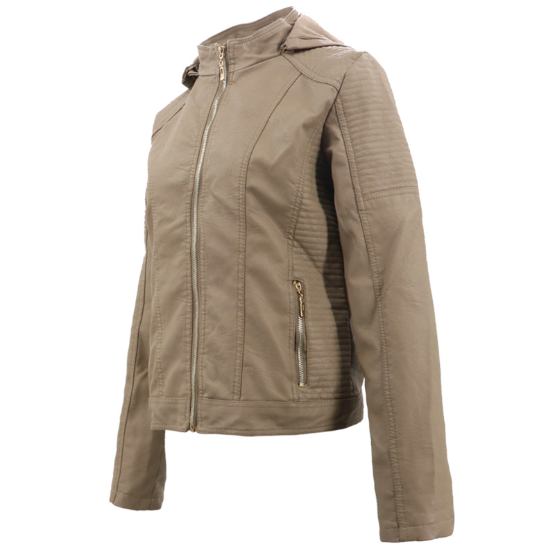 Women's Fashion Faux Leather Genuine Eco Custom Winter Look Hooded Jacket